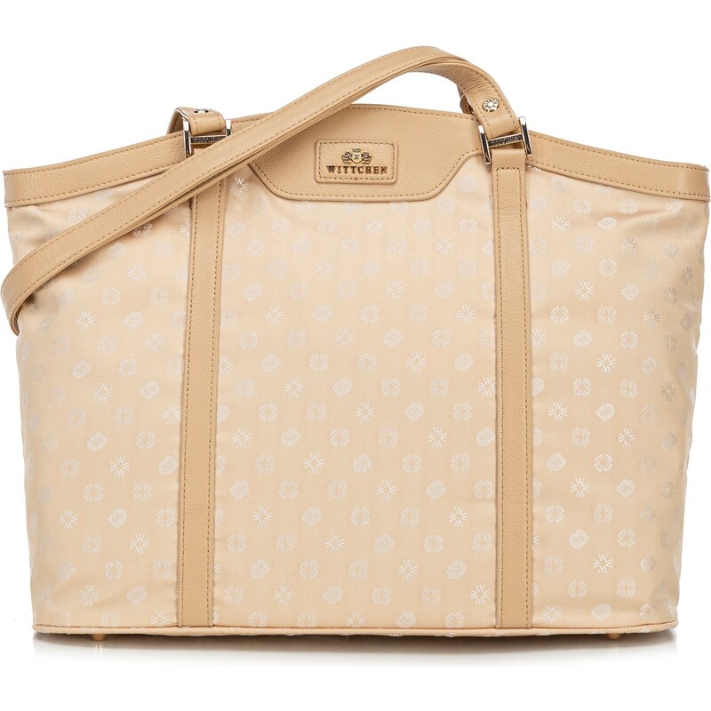 shopper kabelka Wittchen zo žakáru a kože s monogramami, krémová 98-4E 66065374