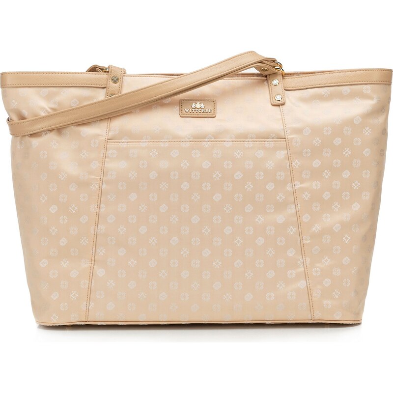 Žakárová shopper kabelka Wittchen s monogramovým vzorom, krémová 98-4E 66065375