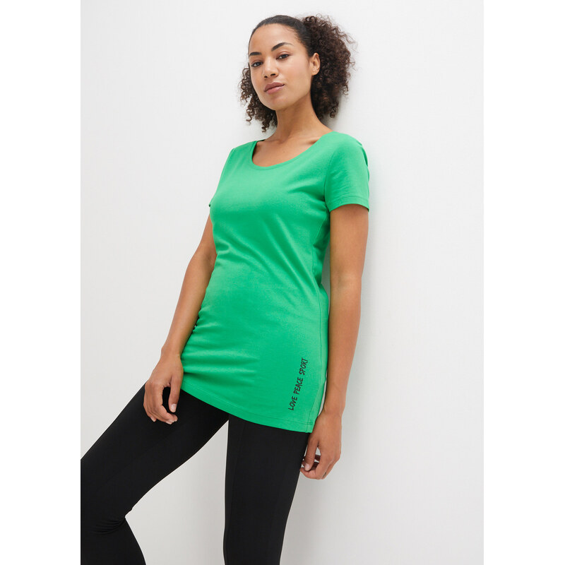 bonprix Dlhé tričko s nápisom, (2 ks v balení), farba zelená 44740923