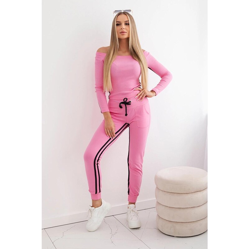 MladaModa Súprava s topom a dvomi prúžkami na boku jasná ružová 56410748