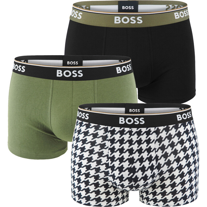 BOSS - boxerky 3PACK cotton stretch power design army green & pepita 55847532