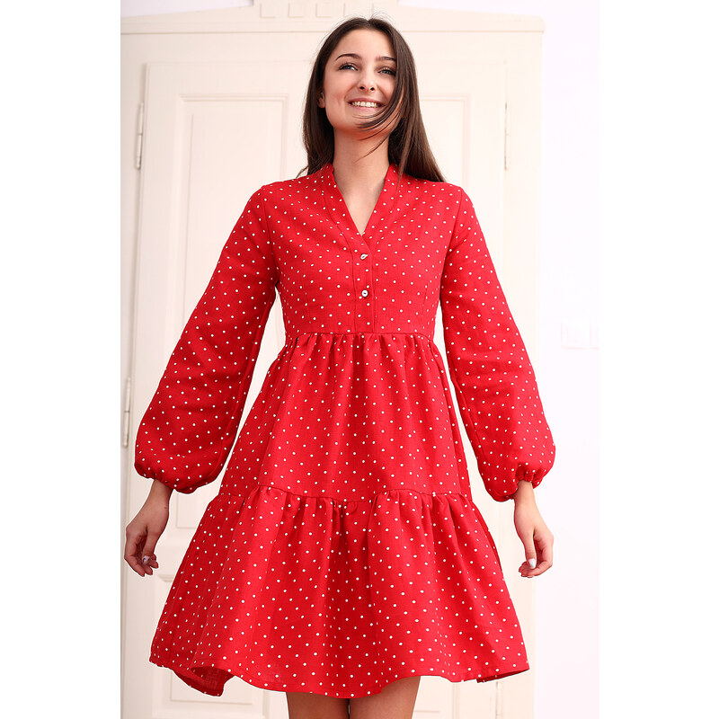 Autorské šaty Lotika s bodkami zo 100% lanu 55849728