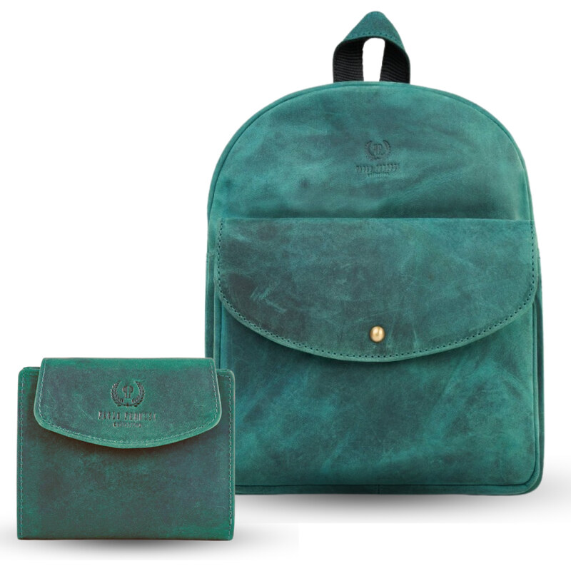 Paolo Peruzzi Dámsky set kožený batoh + peňaženka ZUP-117-GR | zelená 55849806