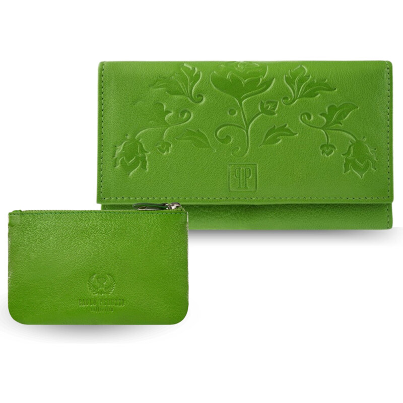 Paolo Peruzzi Dámska kožená peňaženka a kľúčenka | zelená ZUP-119-GR 55849820