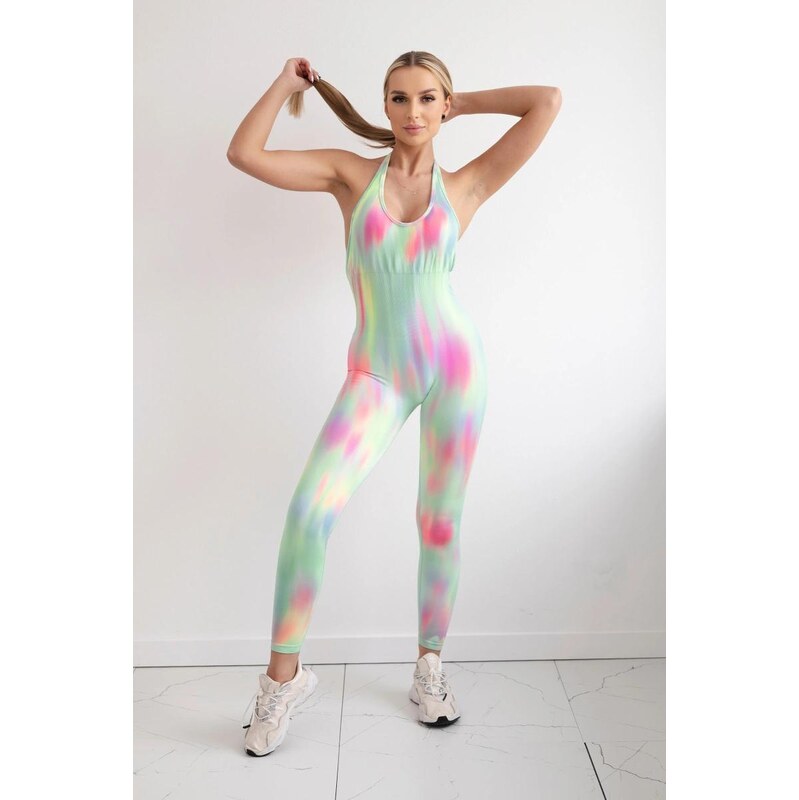 MladaModa Vzorovaný fitness push-up overal model 82381 zelený 58163553