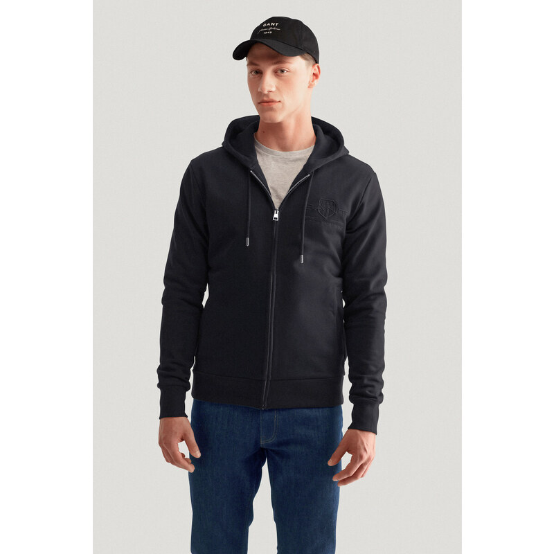MIKINA GANT REG TONAL SHIELD FULL ZIP HOODIE BLACK 49041140