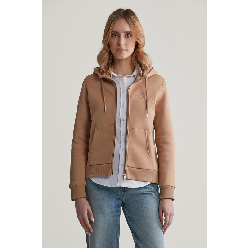 MIKINA GANT REG TONAL SHIELD ZIP HOODIE CARAMEL BEIGE 55857039