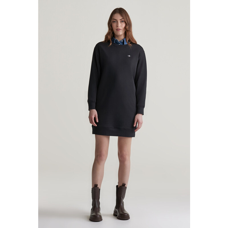 MIKINOVÉ ŠATY GANT REL SHIELD C-NECK SWEAT DRESS BLACK 55857045