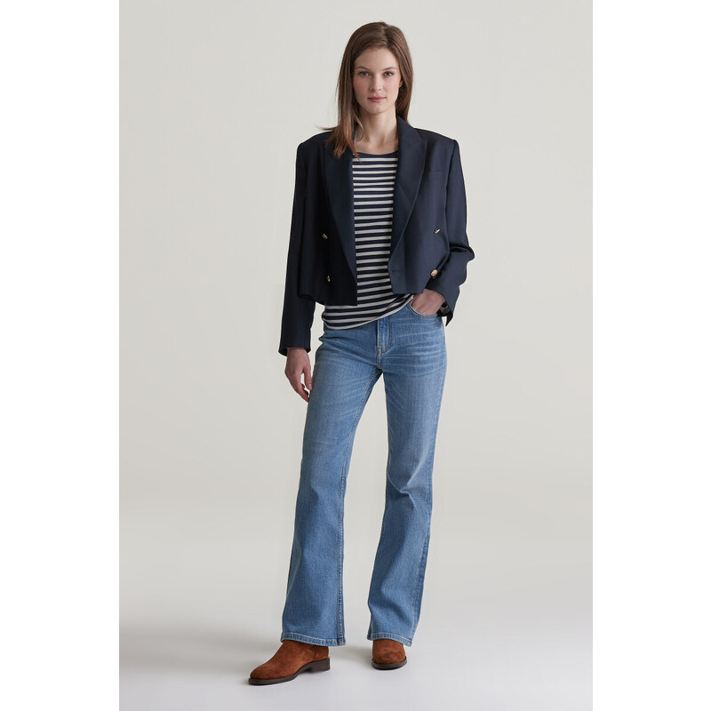 TRIČKO GANT SLIM STRIPED 1X1 RIBBED LS T-SHIRT EVENING BLUE
