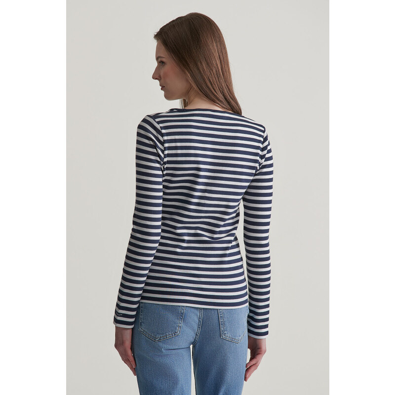 TRIČKO GANT SLIM STRIPED 1X1 RIBBED LS T-SHIRT EVENING BLUE