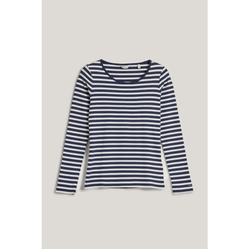 TRIČKO GANT SLIM STRIPED 1X1 RIBBED LS T-SHIRT EVENING BLUE