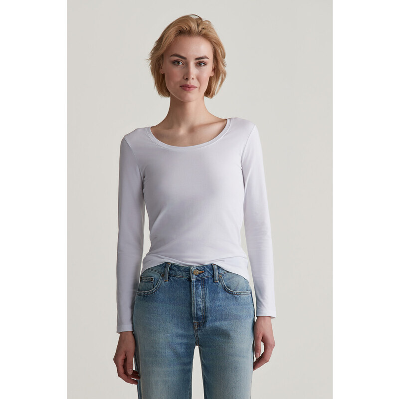 TRIČKO GANT SLIM COT/ELA LS SCOOP NECK TOP WHITE 55857071