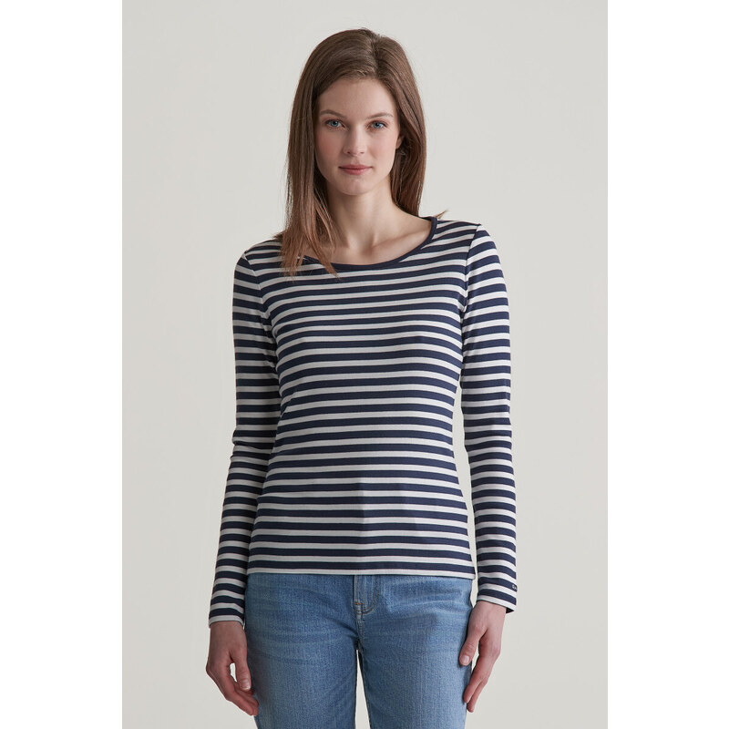 TRIČKO GANT SLIM STRIPED 1X1 RIBBED LS T-SHIRT EVENING BLUE