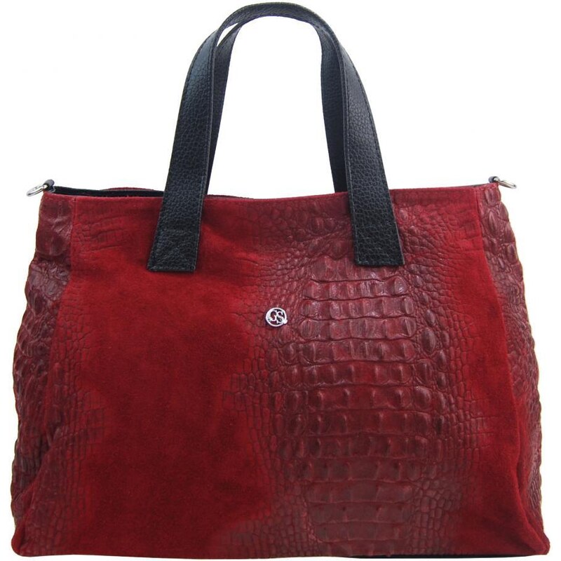 GROSSO Kožená mäkká tmavo červená dámska kabelka do ruky v kroko 55864570