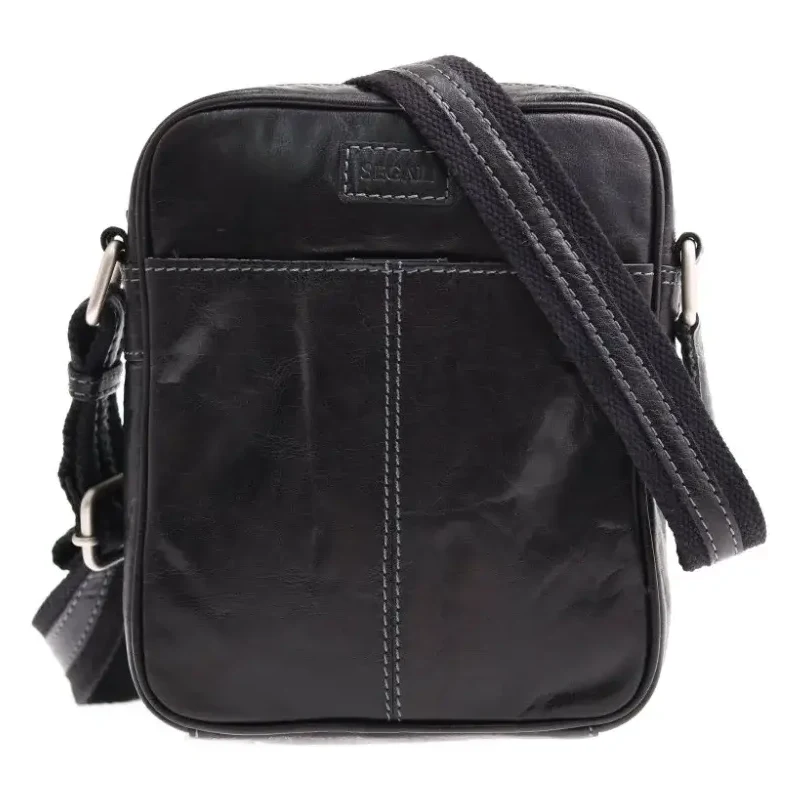 SEGALI Pánska kožená taška cez rameno SG-27018 čierna 35335716