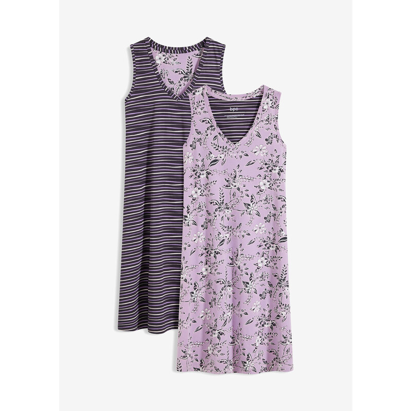 bonprix Nočná košeľa (2 ks) z čistej bavlny, farba fialová 56002591