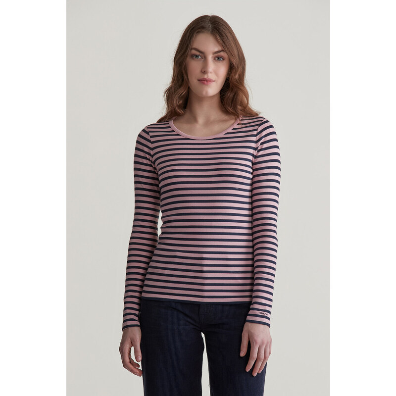 TRIČKO GANT SLIM STRIPED 1X1 RIBBED LS T-SHIRT DUSTY PINK 56009015