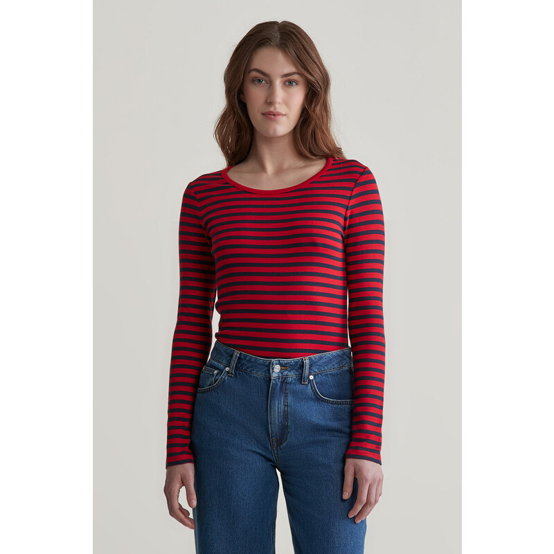 TRIČKO GANT SLIM STRIPED 1X1 RIBBED LS T-SHIRT RUBY RED 56009016