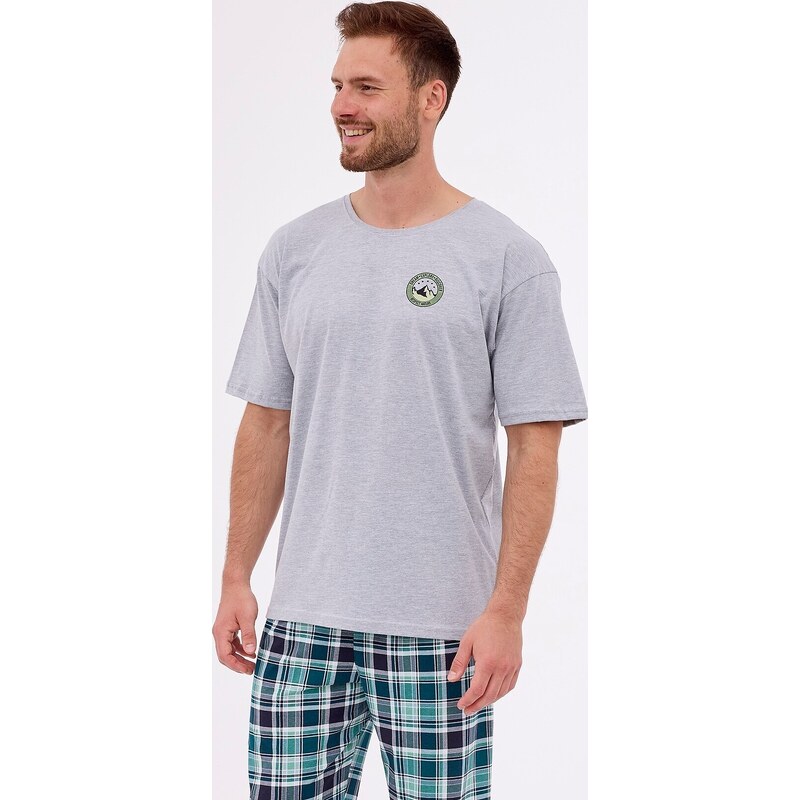 Sivo-modré kárované pyžamo Cornette Explore 134/268 Explore 2 kr/r S 56217341