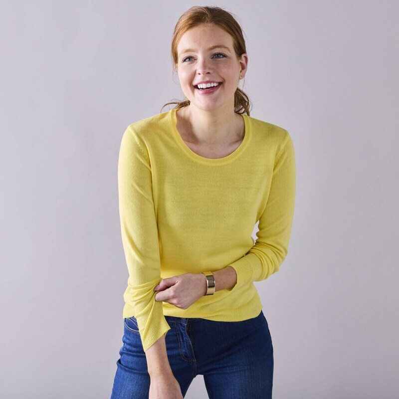 Jednofarebný pulóver s okrúhlym výstrihom žltá 036 Blancheporte 56068044