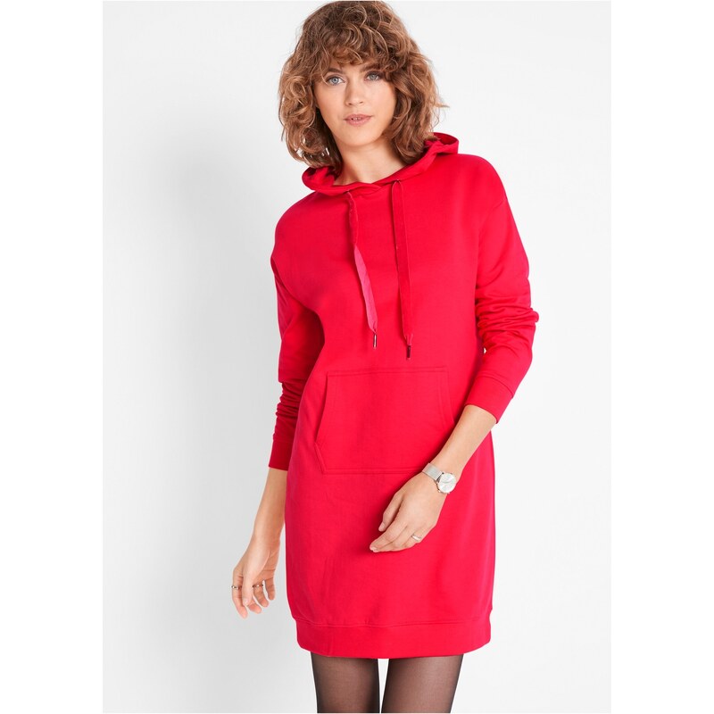 bonprix Mikinové šaty z čistej bavlny, farba červená 44789291