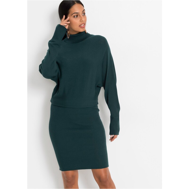 bonprix Pletené šaty z viskózového mixu, farba modrá 45900673