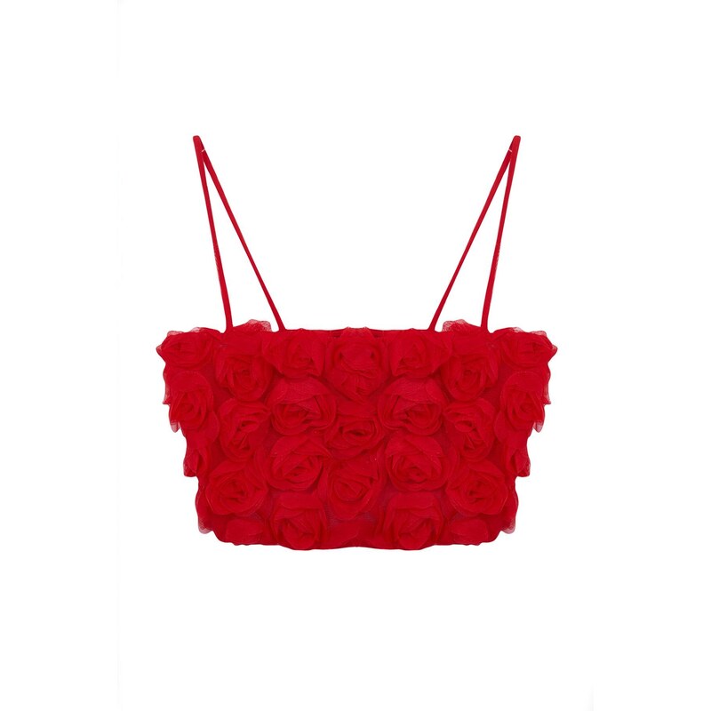 Trendyol Limited Edition Red 3D Floral Crop Bustier 56254327