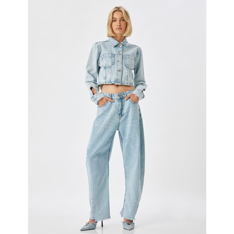 Koton High Waist Cut Leg Buttoned Jeans - Balloon Fit Jeans 64668188