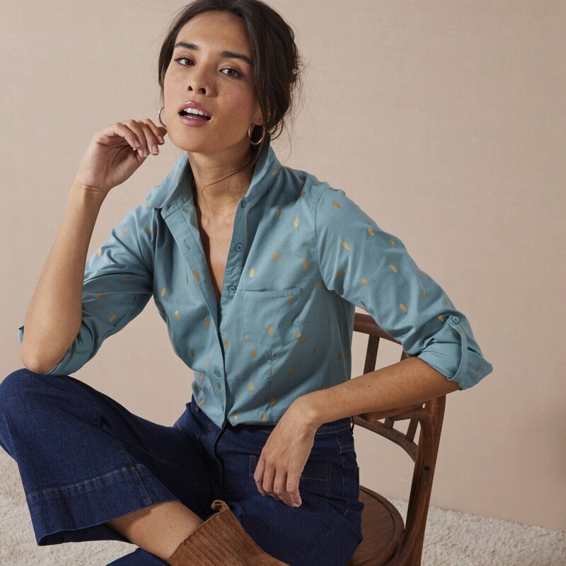 Košeľová blúzka so zlatou potlačou tyrkysová/zlatá 046 Blancheporte 56290243