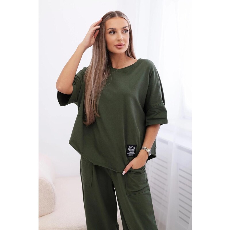 MladaModa 2-dielna bavlnená súprava blúzky a trojštvrťových teplákov 61117690