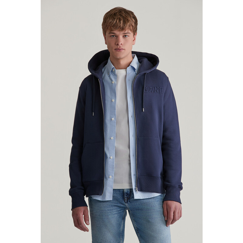 MIKINA GANT EMBOSSED FULL-ZIP HOODIE EVENING BLUE 56322931