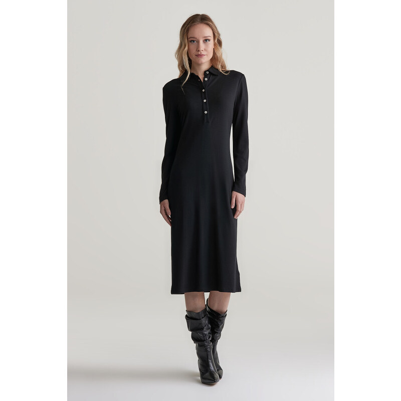 ŠATY GANT SLIM LS WOOL JERSEY DRESS BLACK 56322944