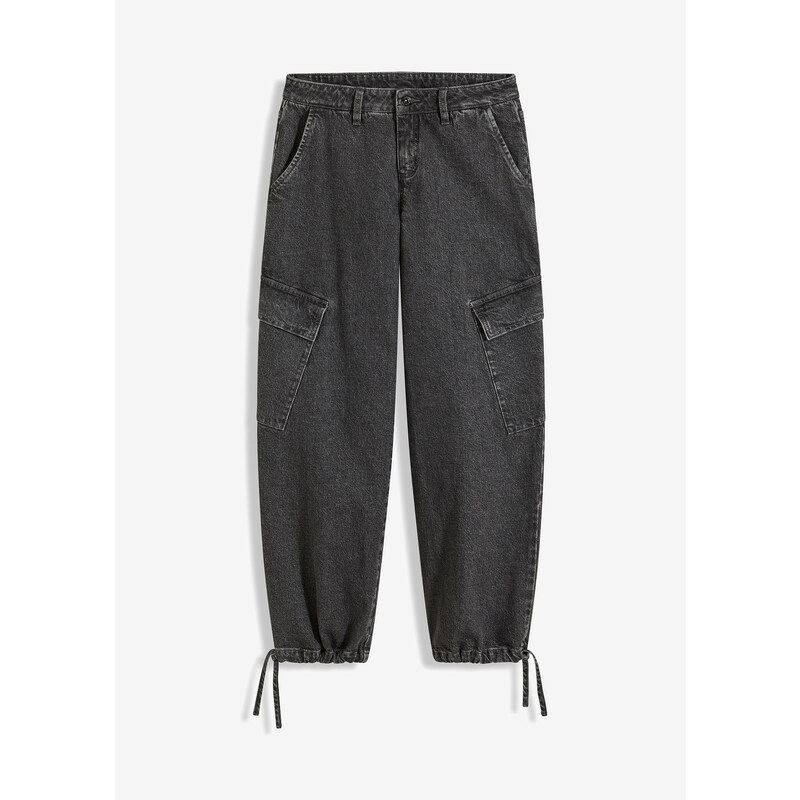 bonprix Džínsy cargo, stredná výška pásu, farba šedá 56356418