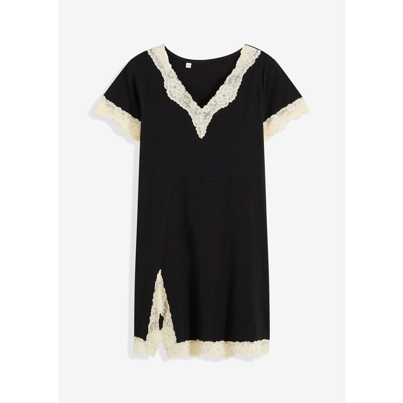 bonprix Nočná košeľa, krátka, s jemnou čipkou, farba čierna 56356334