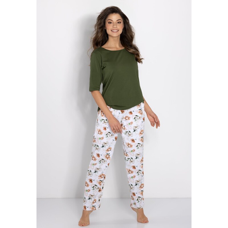 BASIC Khaki pyžamo s kvetovanými nohavicami Jadore 56358052