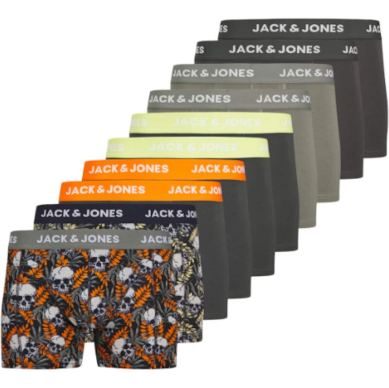 JACK & JONES Boxerky JACHugo Skulls sivá / tmavosivá / oranžová / 66945296