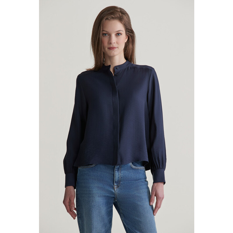 BLÚZKA GANT REG TEXTURE BLOUSE EVENING BLUE 56361776