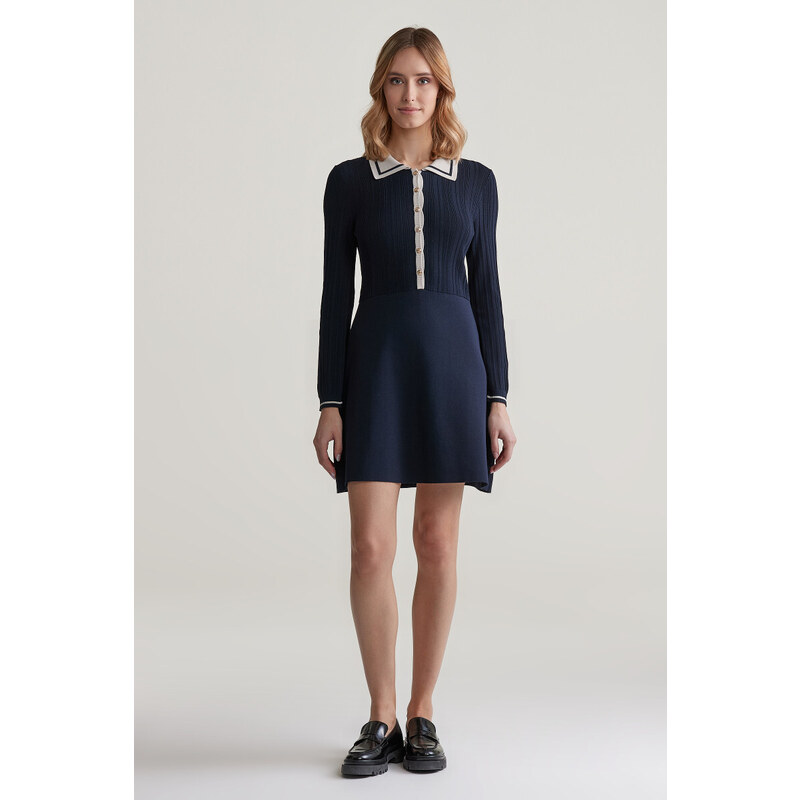 ŠATY GANT CONTRAST RIBBED KNITTED DRESS EVENING BLUE 56361781