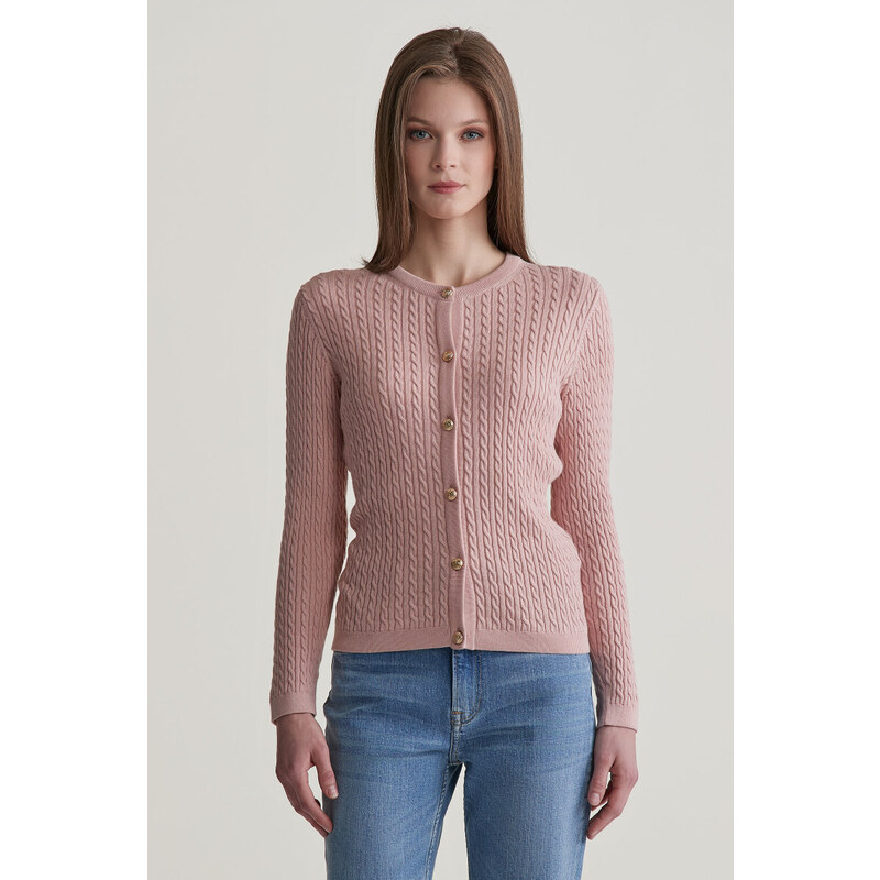 SVETER GANT MINI CABLE KNIT CARDIGAN DUSTY PINK 56361792