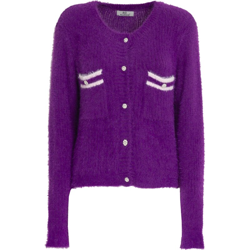 Influencer Kardigán Fluffly fialová / biela 56407740