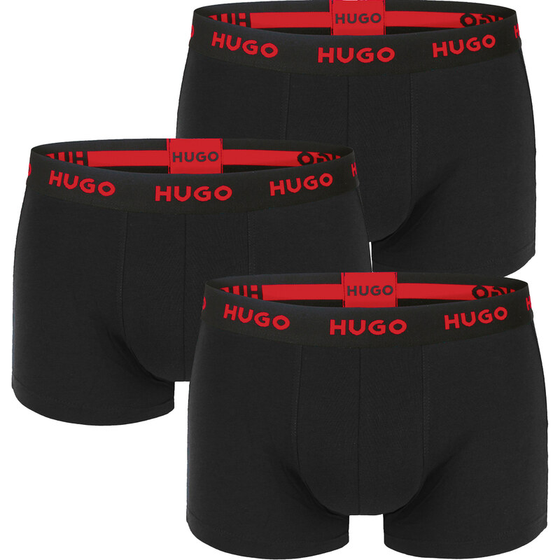 HUGO - boxerky 3PACK cotton stretch black / modern red logo waist 56586184
