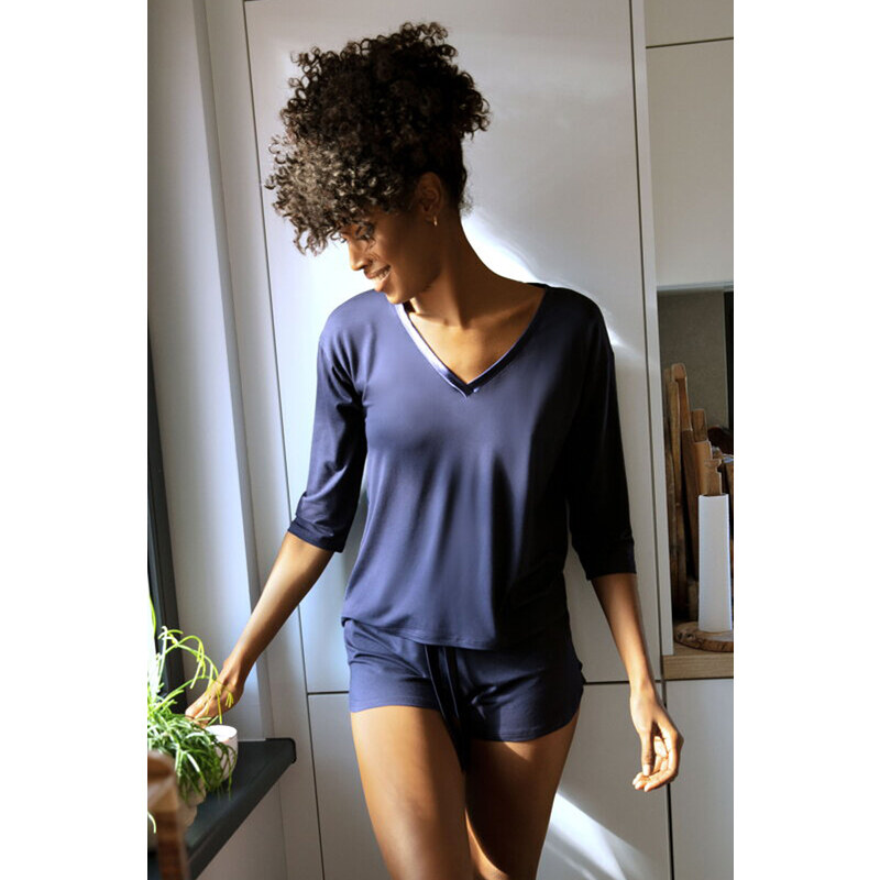 Dkaren Elegantné dámske pyžamo krátke Edith tmavomodré, Farba 41562736