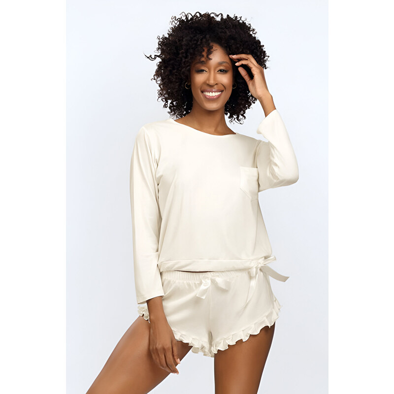 Dkaren Elegantné dámske pyžamo Ronnie smotanové, Farba smotanová 41614762