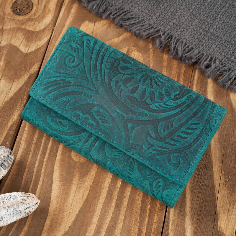 Paolo Peruzzi Dámska kožená peňaženka Vintage, kvetinová | zelená T 56606293