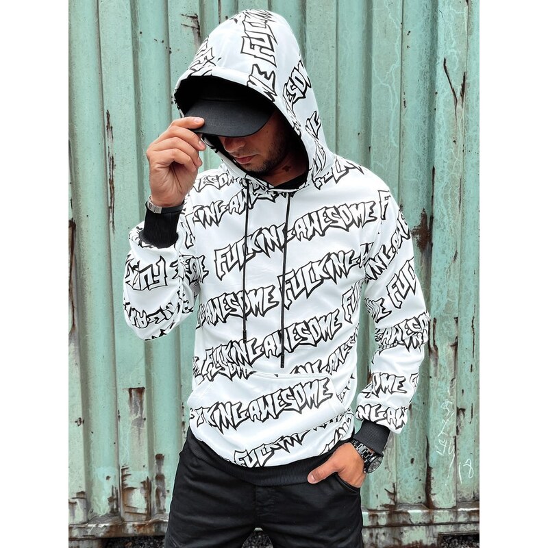 Dstreet Jedinečná pánska biela mikina s potlačou 56607205