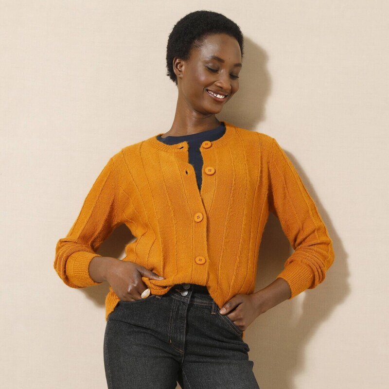 Sveter s efektom pruhov šafranová 036 Blancheporte 56607499