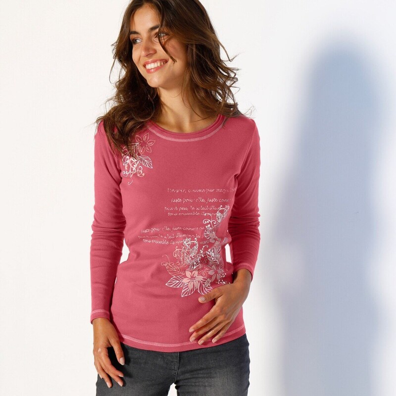 Tričko s dlhými rukávmi a potlačou čerešňová 036 Blancheporte 56607491