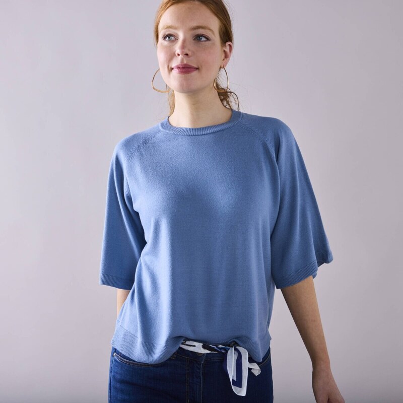 Voľný pulóver s rukávmi po lakte modrosivá 048 Blancheporte 56607551