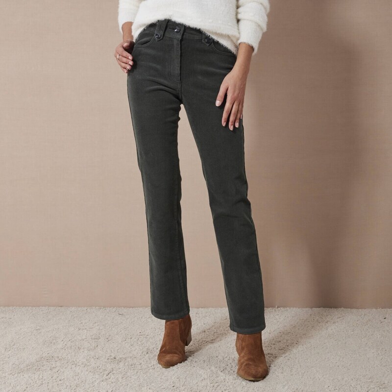 Rovné menčestrové nohavice tmavozelená 044 Blancheporte 56607577