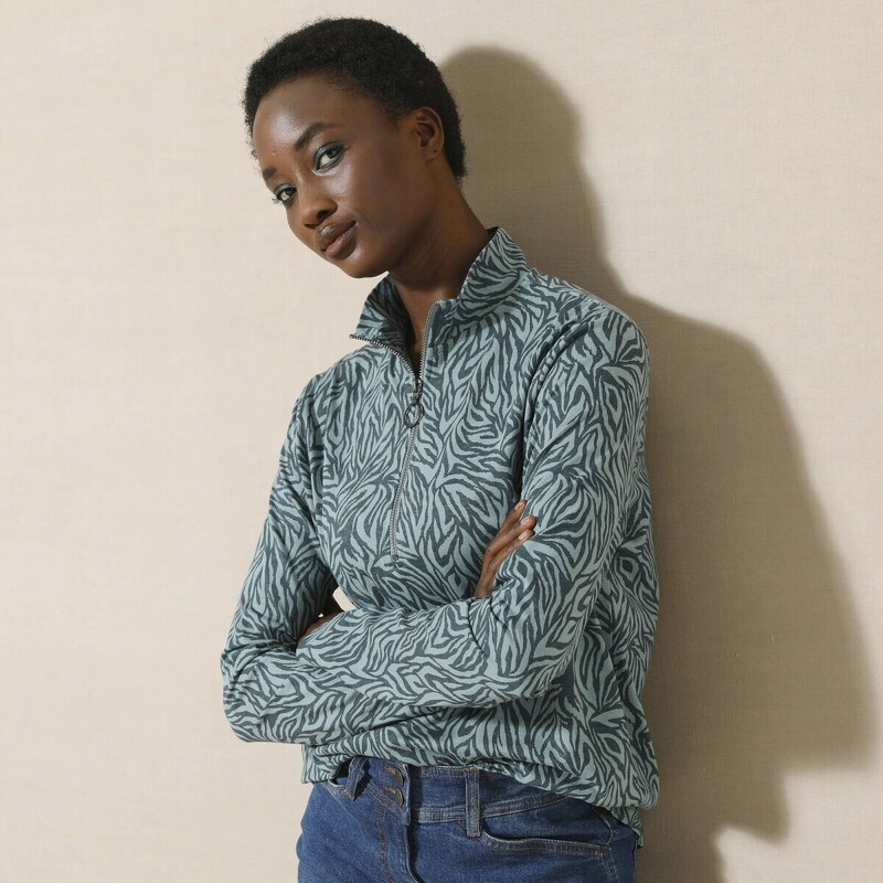 Tričko so stojačikom na zips a zebrím vzorom tyrkysová 036 56607589